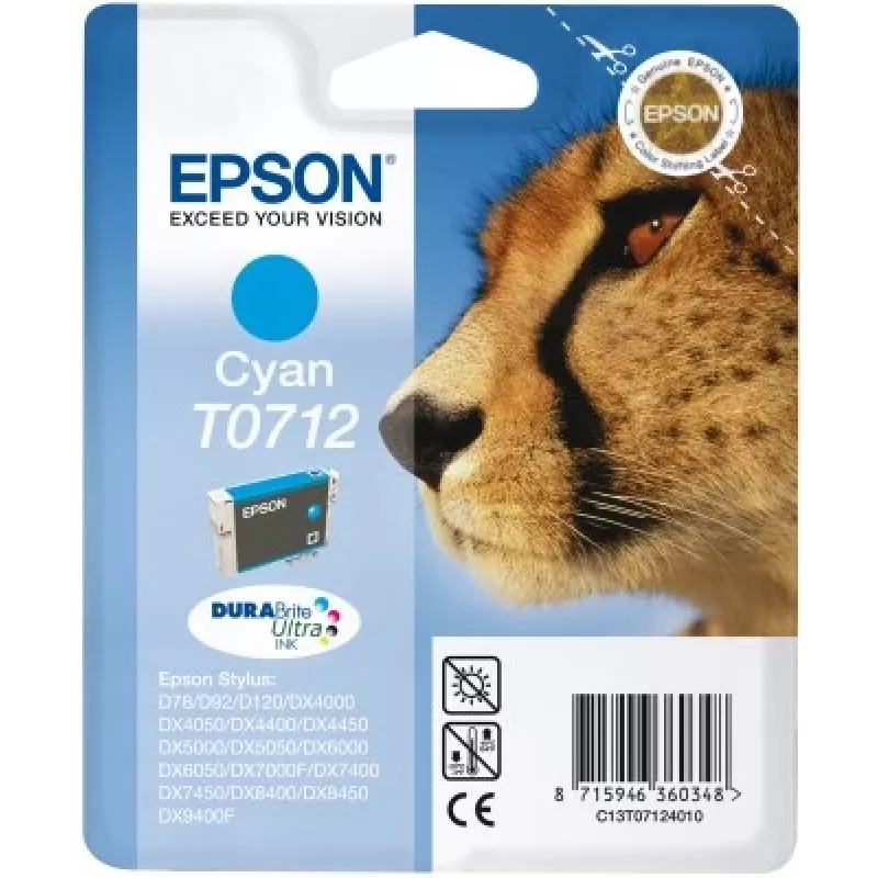 Epson Cheetah yksittäispakkaus syaani T0712 DURABrite Ultra muste