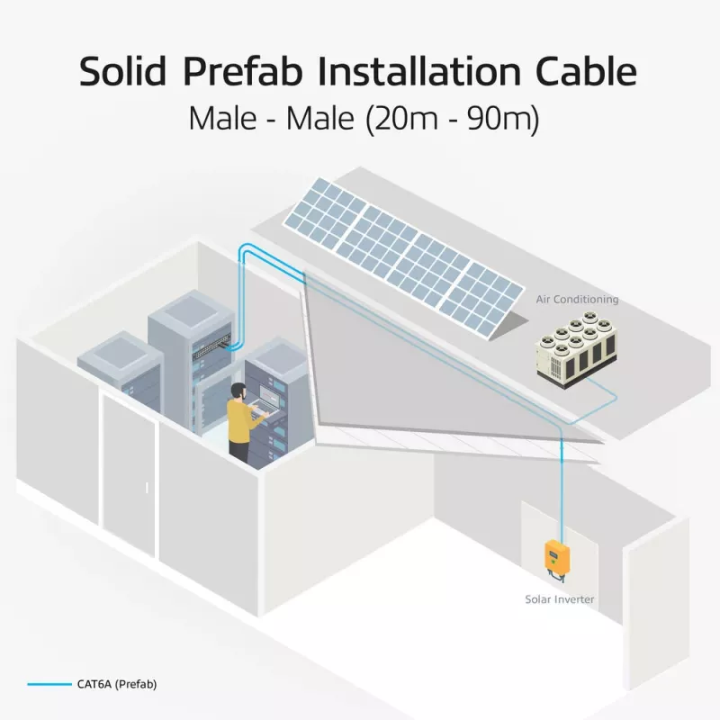 ACT sininen 50 metrin S/FTP CAT6A B2ca PoE++ 100W jäykkä valmis asennuskaapeli, RJ45 uros – uros
