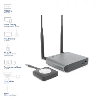 ACT Aero 4K langaton esitysjärjestelmä, pöytämalli, musta, harmaa, 3840 x 2160, 2160p, USB Type-C, USB