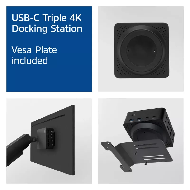 ACT universaali USB-C-telakka 4K, 3 HDMI/DisplayPort-näytölle, DisplayLink
