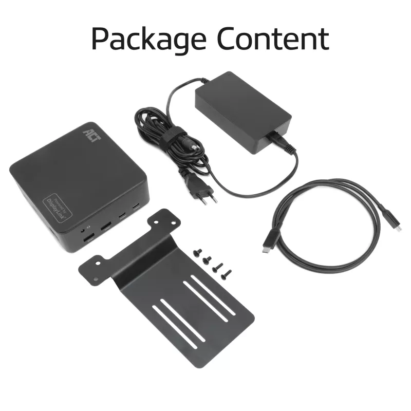 ACT universaali USB-C-telakka 4K, 3 HDMI/DisplayPort-näytölle, DisplayLink