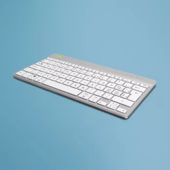 R-Go Tools ergonominen näppäimistö R-Go Compact Break, kompakti näppäimistö tauko-ohjelmistolla, QWERTZ (CH), Bluetooth, valkoinen