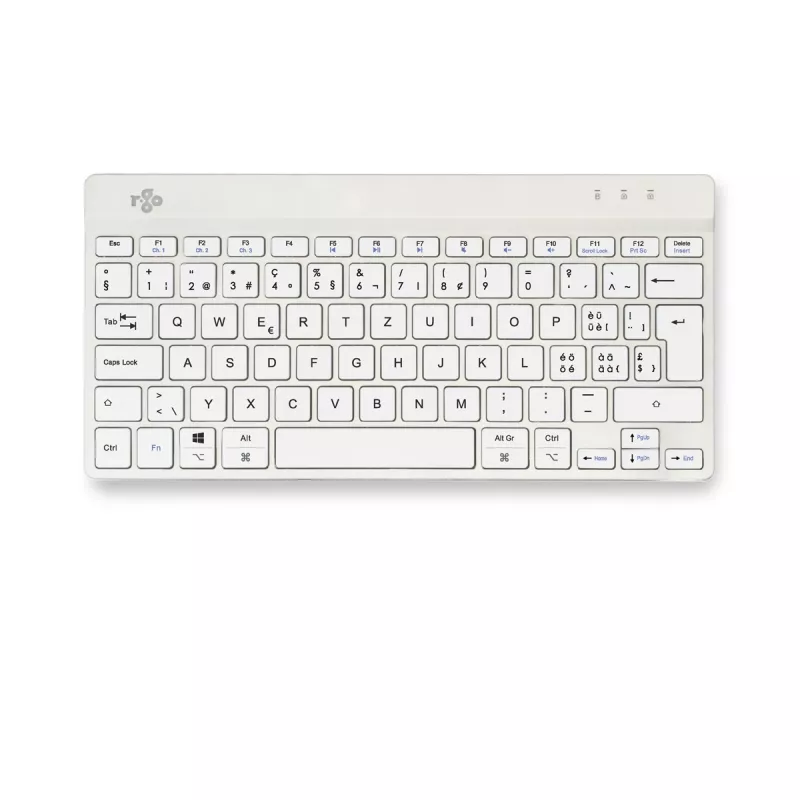 R-Go Tools ergonominen näppäimistö R-Go Compact Break, kompakti näppäimistö tauko-ohjelmistolla, QWERTZ (CH), Bluetooth, valkoinen