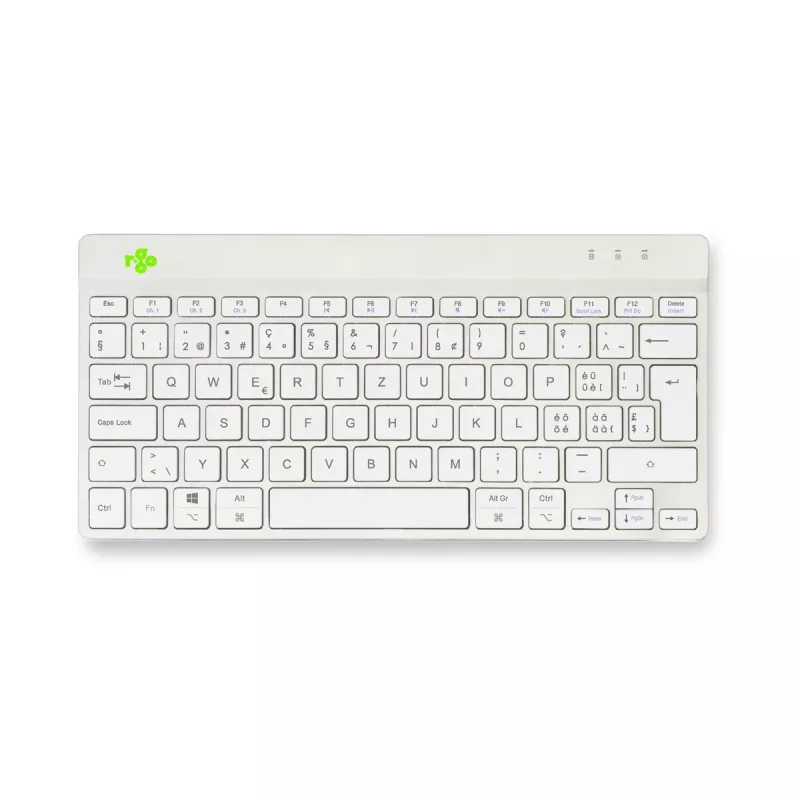 R-Go Tools ergonominen näppäimistö R-Go Compact Break, kompakti näppäimistö tauko-ohjelmistolla, QWERTZ (CH), Bluetooth, valkoinen