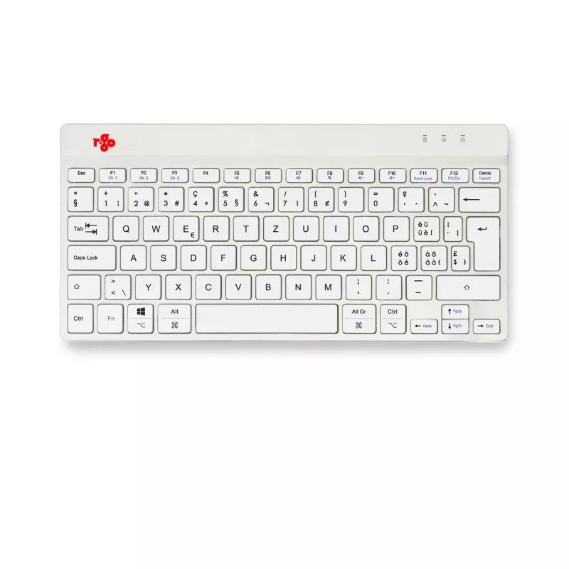 R-Go Tools ergonominen näppäimistö R-Go Compact Break, kompakti näppäimistö tauko-ohjelmistolla, QWERTZ (CH), Bluetooth, valkoinen