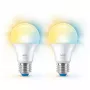 WiZ lamppu 60W A60 E27 x2, älylamppu, Wi-Fi/Bluetooth, valkoinen, Wi-Fi 4 (802.11n), 802.11b, 802.11g, LED, E27