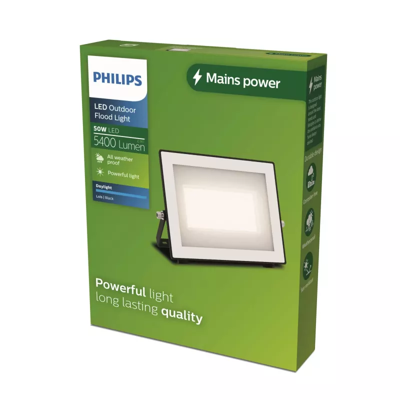 Ulkoseinävalaisin Philips Lois 50W LED, musta metallikotelo, 220–240V, ei vaihdettava LED