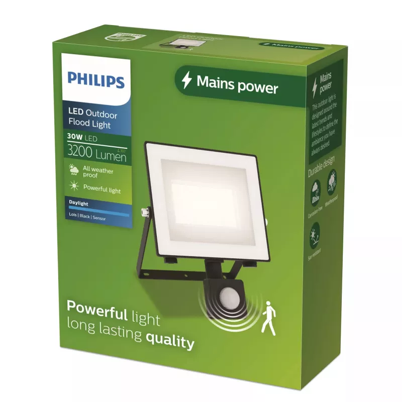 Ulkoseinävalaisin Philips Lois 30 W LED, musta, metallikotelo, 220–240 V, kiinteä LED