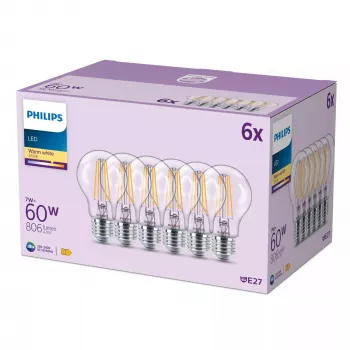 Philips hehkulamppu kirkas 60 W A60 E27 x6, 7 W, 60 W, E27, 806 lm, 15 000 h