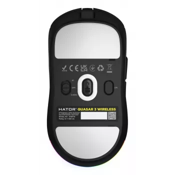 HATOR Quasar 3 Wireless hiiri pelikäyttöön molempikätinen RF Wireless + Bluetooth + USB Type-A optinen 12 000 DPI