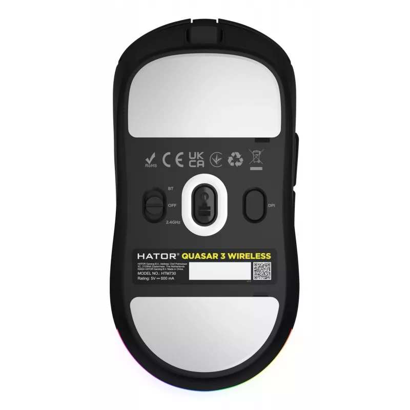 HATOR Quasar 3 Wireless hiiri pelikäyttöön molempikätinen RF Wireless + Bluetooth + USB Type-A optinen 12 000 DPI