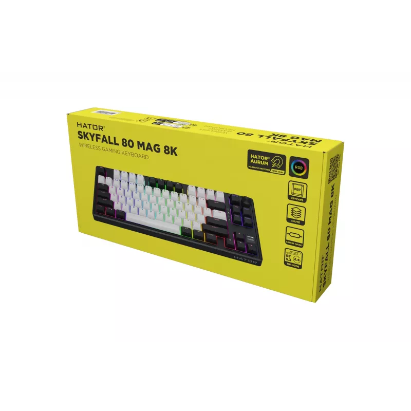 HATOR Skyfall 80 MAG ULTIMA 8K langaton näppäimistö pelikäyttöön USB + RF Wireless + Bluetooth QWERTY US English musta, valkoinen
