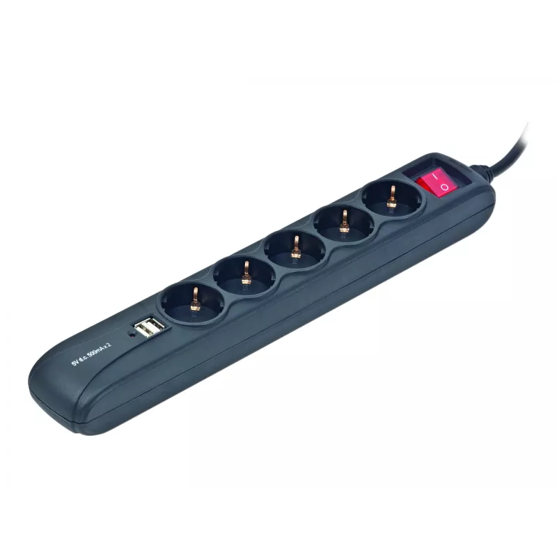 Jatkojohto 1,5m/5 pistorasiaa +2USB SPG5-U2-5 Gembird