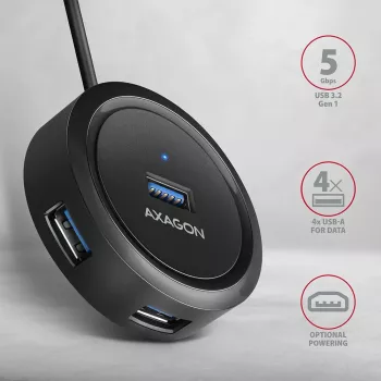 AXAGON HUE-P1AL keskitin 4-porttinen USB 3.2 Gen 1 pyöreä