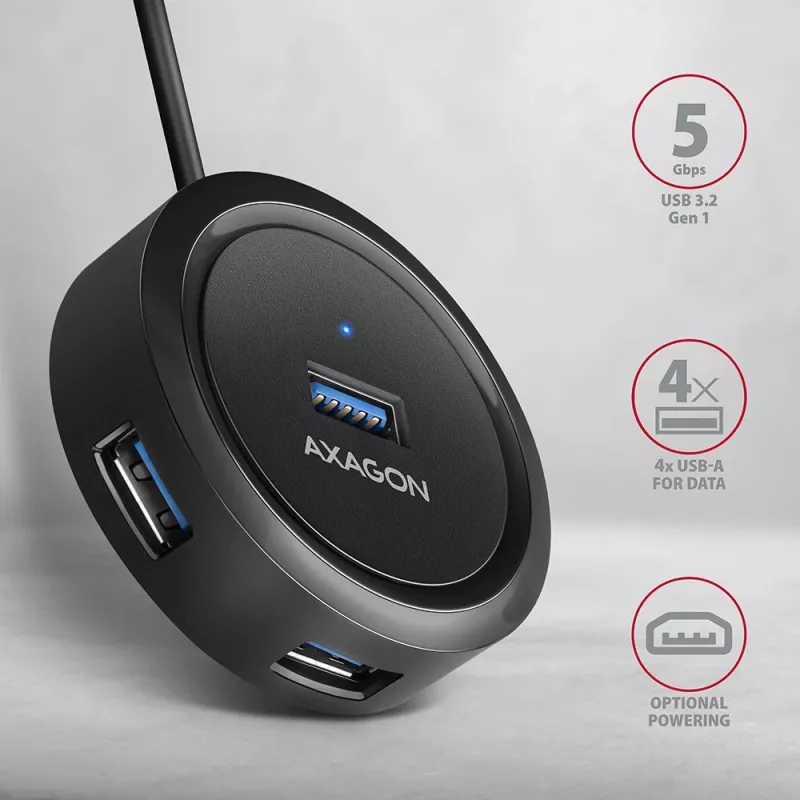AXAGON HUE-P1AL keskitin 4-porttinen USB 3.2 Gen 1 pyöreä