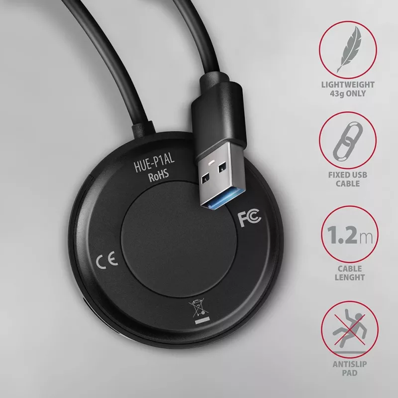 AXAGON HUE-P1AL keskitin 4-porttinen USB 3.2 Gen 1 pyöreä