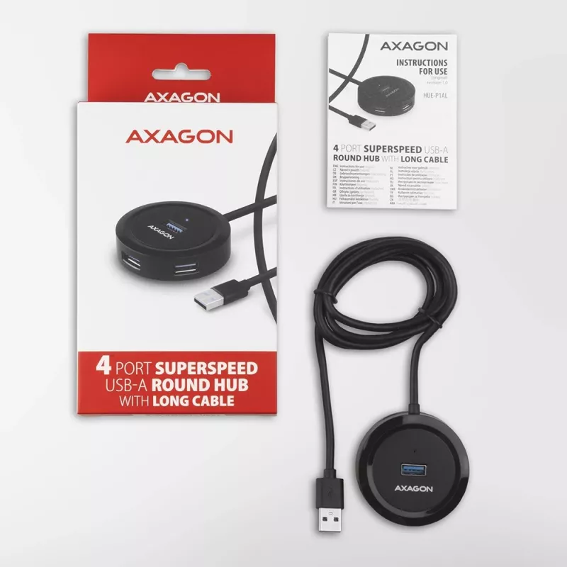AXAGON HUE-P1AL keskitin 4-porttinen USB 3.2 Gen 1 pyöreä