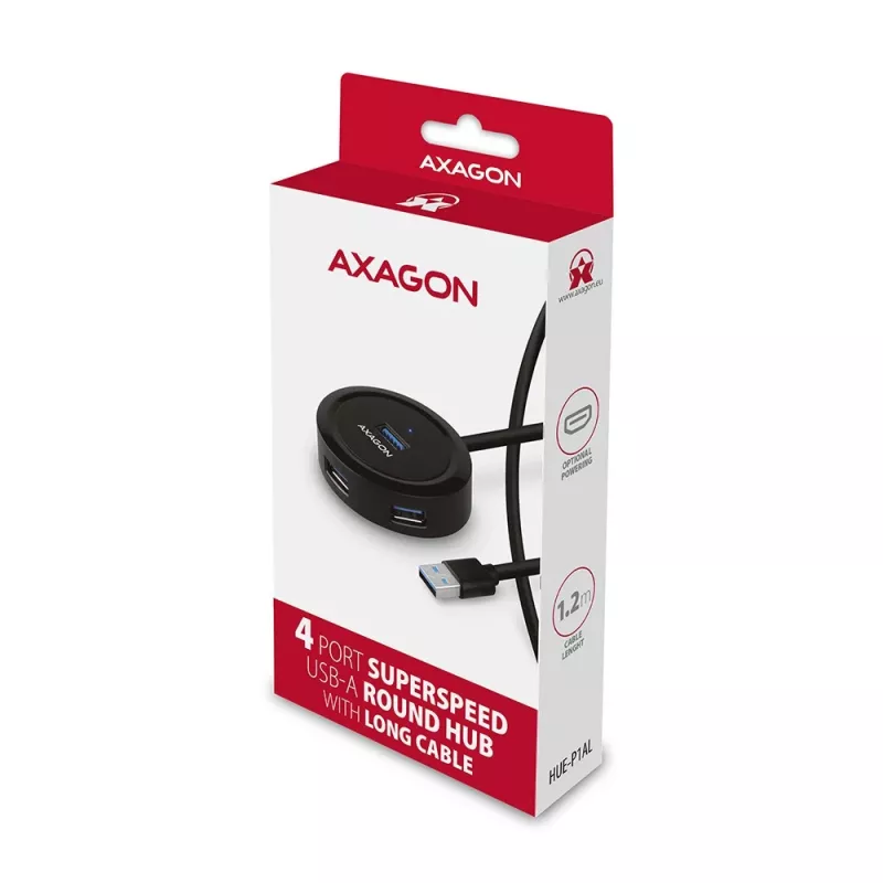 AXAGON HUE-P1AL keskitin 4-porttinen USB 3.2 Gen 1 pyöreä