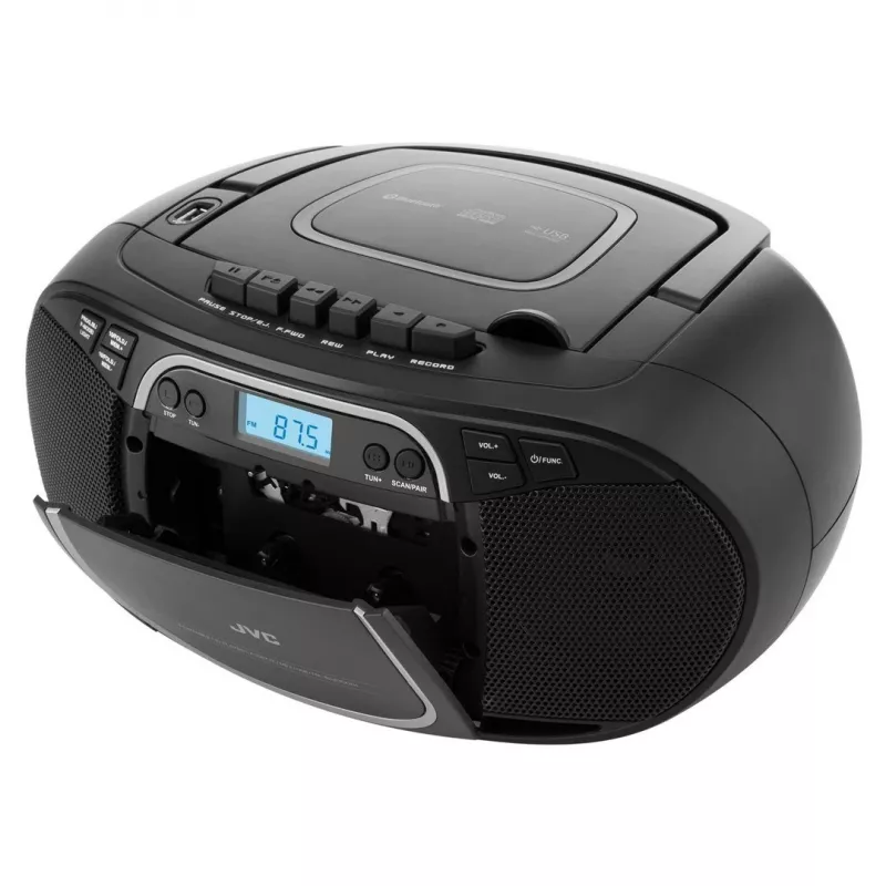 Kannettava CD-soitin JVC RC-E451B musta — CD/MP3, Bluetooth, FM 87,5–108 MHz, USB, AUX, 3,2 W RMS