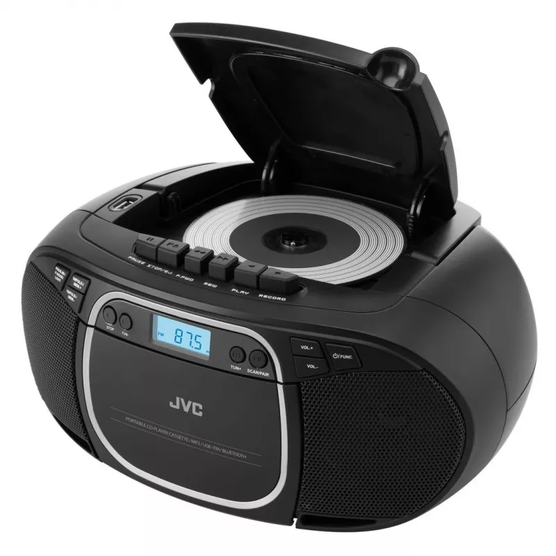 Kannettava CD-soitin JVC RC-E451B musta — CD/MP3, Bluetooth, FM 87,5–108 MHz, USB, AUX, 3,2 W RMS