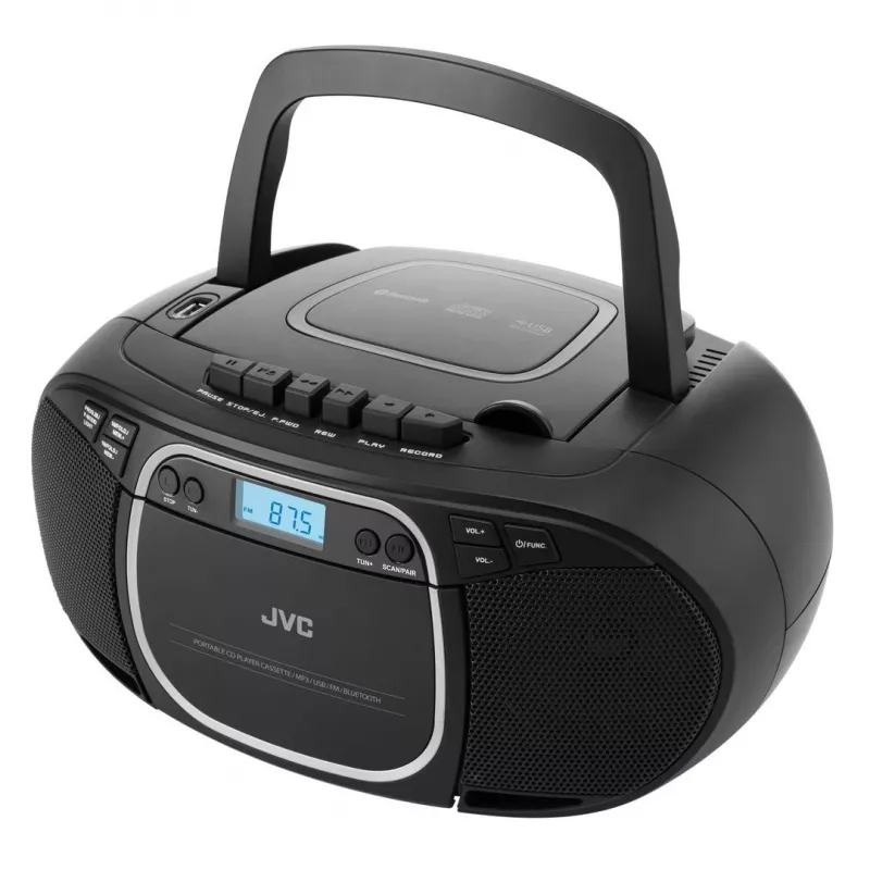 Kannettava CD-soitin JVC RC-E451B musta — CD/MP3, Bluetooth, FM 87,5–108 MHz, USB, AUX, 3,2 W RMS