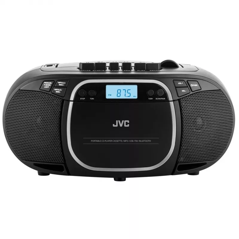 Kannettava CD-soitin JVC RC-E451B musta — CD/MP3, Bluetooth, FM 87,5–108 MHz, USB, AUX, 3,2 W RMS