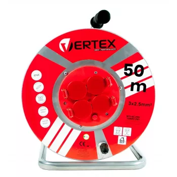 VERTEX PB50METAL jatkokaapelikela 50 m 3x2,5 mm, 3000 W, IP44, musta