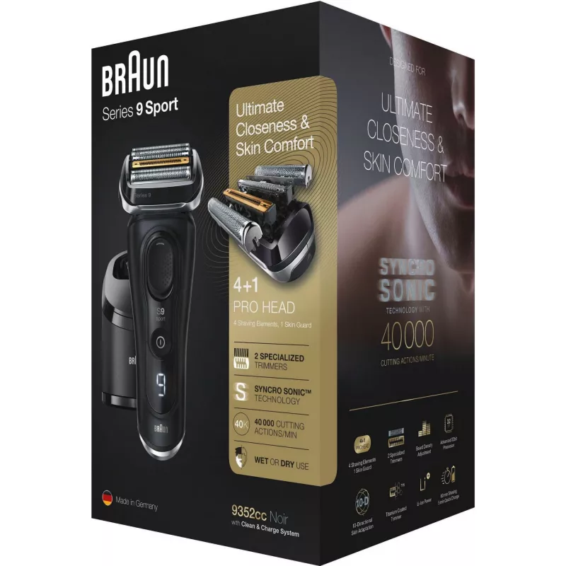 Braun Series 9 9352cc Sport kalvosparranajokone trimmeri musta harmaa
