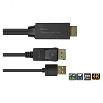 Alcasa HDMI-DP020 videokaapeli-sovitin 2 m HDMI Type-A DisplayPort musta