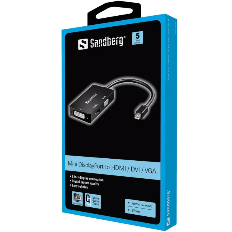 SANDBERG MiniDPHDMI+DVI+VGA-sovitin - videosovitin
