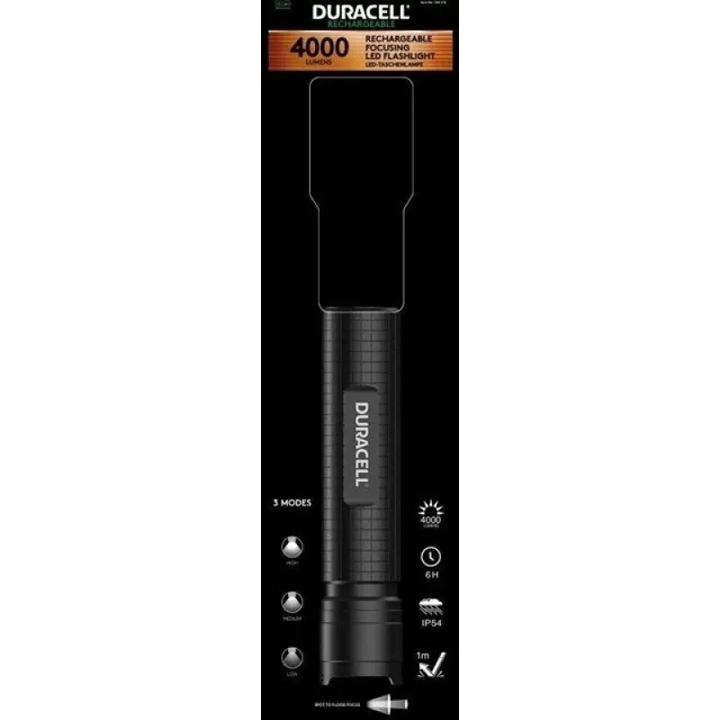Taskulamppu Duracell DF4000R musta – ladattava käsivalaisin, kompakti muotoilu