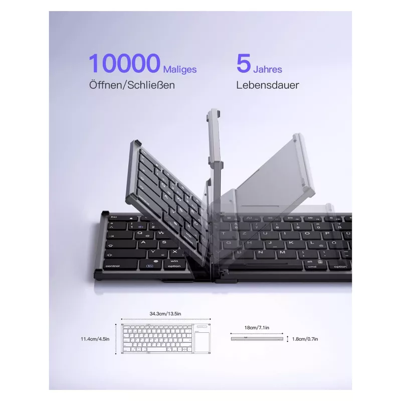 Inateck KB06101_STEEL GRAY näppäimistö Home RF Wireless + Bluetooth QWERTZ English musta