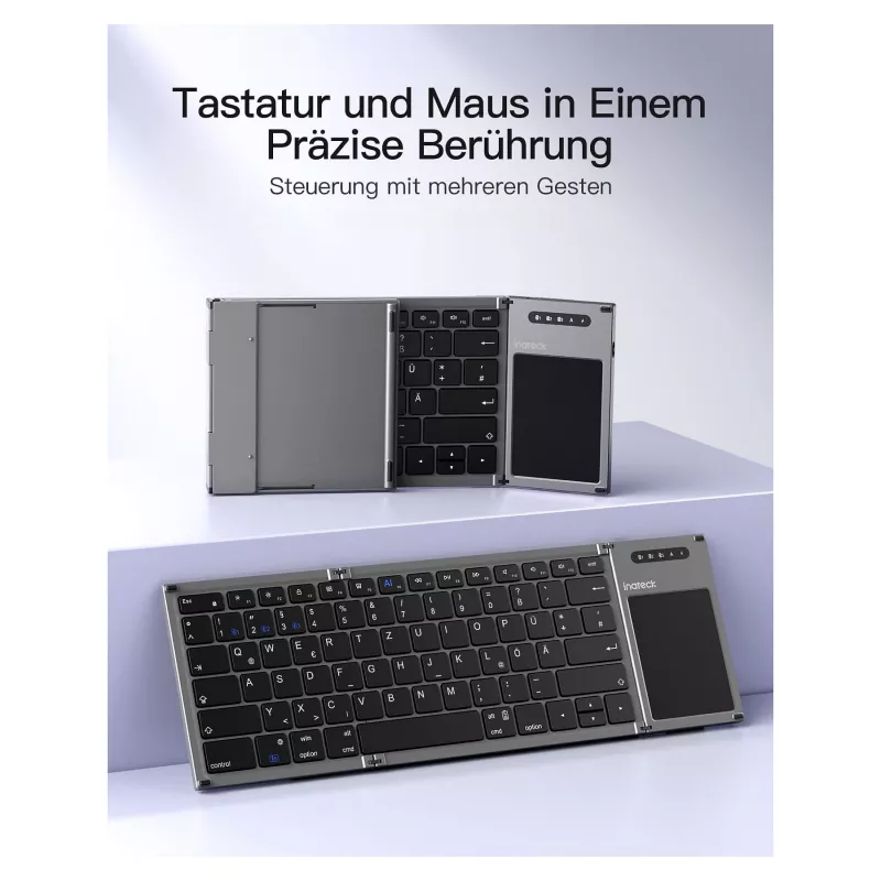 Inateck KB06101_STEEL GRAY näppäimistö Home RF Wireless + Bluetooth QWERTZ English musta