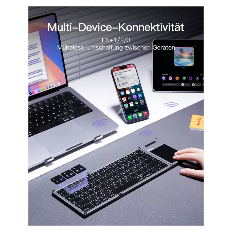 Inateck KB06101_STEEL GRAY näppäimistö Home RF Wireless + Bluetooth QWERTZ English musta