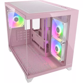 Cougar FV150 ARGB mini-torni-PC-kotelo – pinkki, tukee 2x 120/140 mm sivutuulettimia, 1x 120 mm takana, 2,5