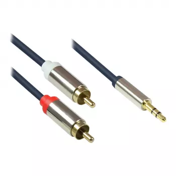 Audio-liitäntäkaapeli High-Quality 3,5 mm, klinkkipistoke 2x RCA-pistokkeeseen, täysmetallikotelo, tummansininen, 2 m, Good Connections (GC-M0059)