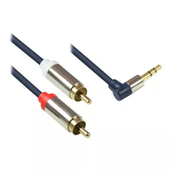 Audio-liitäntäkaapeli High-Quality 3,5 mm, klinkkipistoke oikealle kulmaan 2x RCA-pistokkeeseen, täysmetallikotelo, tummansininen, 1,5 m, Good Connections (GC-M00