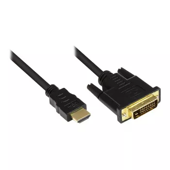 Liitäntäkaapeli HDMI 19-napainen pistoke DVI-D 24+1 -pistokkeeseen, 24K-kullatut pistokkeet ja kuparikontaktit, OFC, musta, 5 m, Good Connections (GC-M0012)