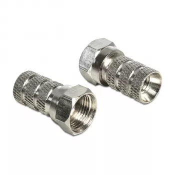 Liitin F DELOCK 65615, F-tyypin kaapelipistoke metallia koaksiaalikaapelille Ø 5,0–5,2 mm, hopea, 1 kpl