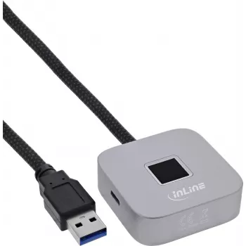 USB-sormenjälkilukija keskittimellä InLine 41360K, Windows Hello -yhteensopiva, 1,5 m kaapeli, hopea