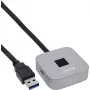 USB-sormenjälkilukija keskittimellä InLine 41360K, Windows Hello -yhteensopiva, 1,5 m kaapeli, hopea