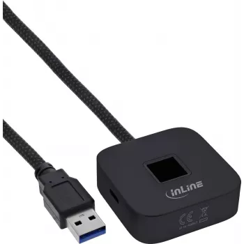 InLine USB-sormenjälkilukija keskittimellä, Windows Hello -yhteensopiva, 1,5 m kaapeli, musta