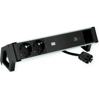 Bachmann 937.306 DESK2 ALU jatkojohto, musta, 2x Schuko, 1x USB-C 60 W