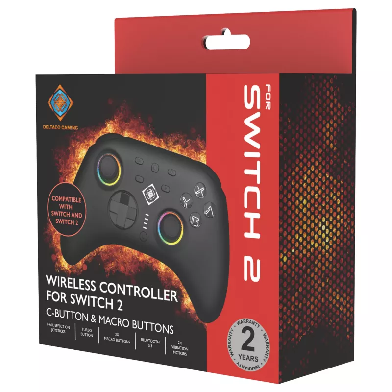 Peliohjain Deltaco GAM-198 musta — Bluetooth ja USB (Type-C) Nintendo Switch, Switch 2, Switch OLED, Android, PC