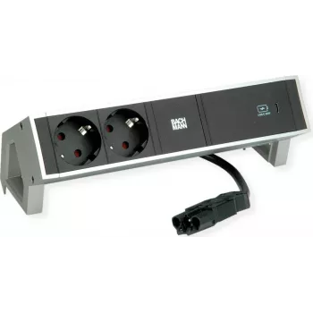 Bachmann 902.903 DESK2 INOX pistorasia, 2x Schuko, 1x USB-C 60 W