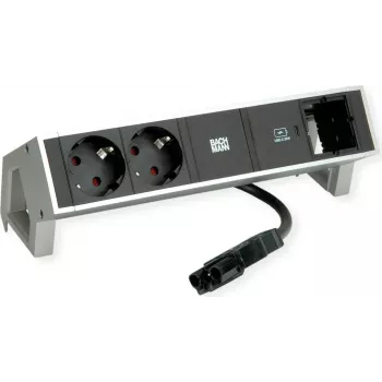Bachmann 902.905 DESK2 INOX jatkojohto, 2x Schuko, 1x USB-C 30 W