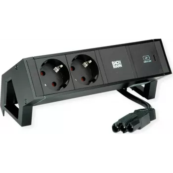 Bachmann 902.963 DESK2 jatkojohto, musta (RAL9005), 2x Schuko, 1x USB-C 30 W
