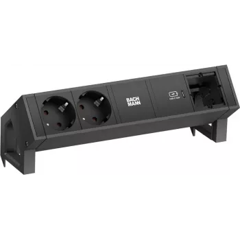 Bachmann DESK 2 jatkojohto, 2x Schuko, 1x USB-C 30W, musta