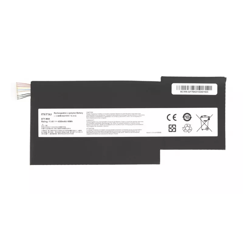 Akku MITSU BTY-M6K MS-17B4 11,4V 4300mAh (49Wh) MSI-kannettaville