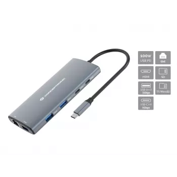 CONCEPTRONIC 10-1 telakka USB-C->HDMI/2xUSB-C/3xUSB-A/+ 20cm gr